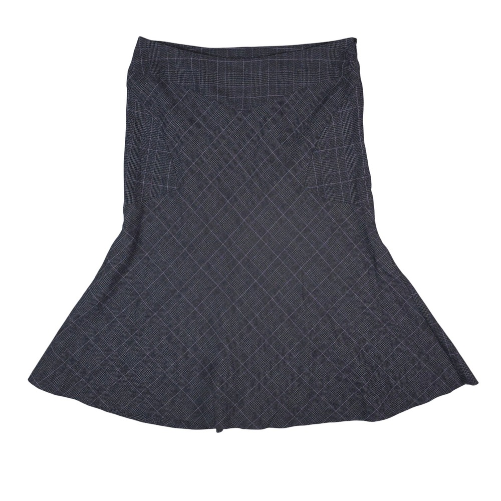 Nine West Flare Skirt Womens 12 Gray Purple Plaid Bias Cut Professional Midi